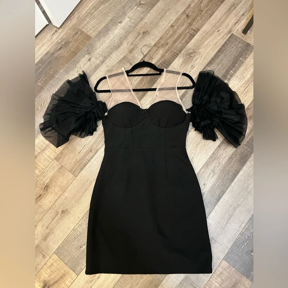 gracia off the shoulder dress Gracia Black mini Dress with corset style top and Tulle Sleeves size S